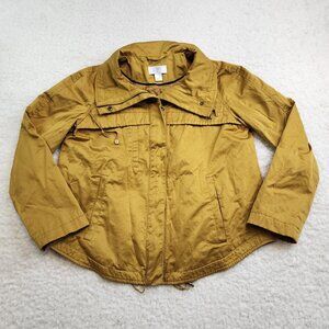 Ann Taylor Loft Jacket Coat XS Petite Mustard Yellow Nylon Cotton Cinch Waist